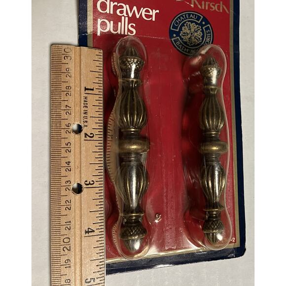 Vintage Kirsch Drawer Pulls Handles BF 134-2 Antique Brass 3” on Center NIP - Picture 7 of 7